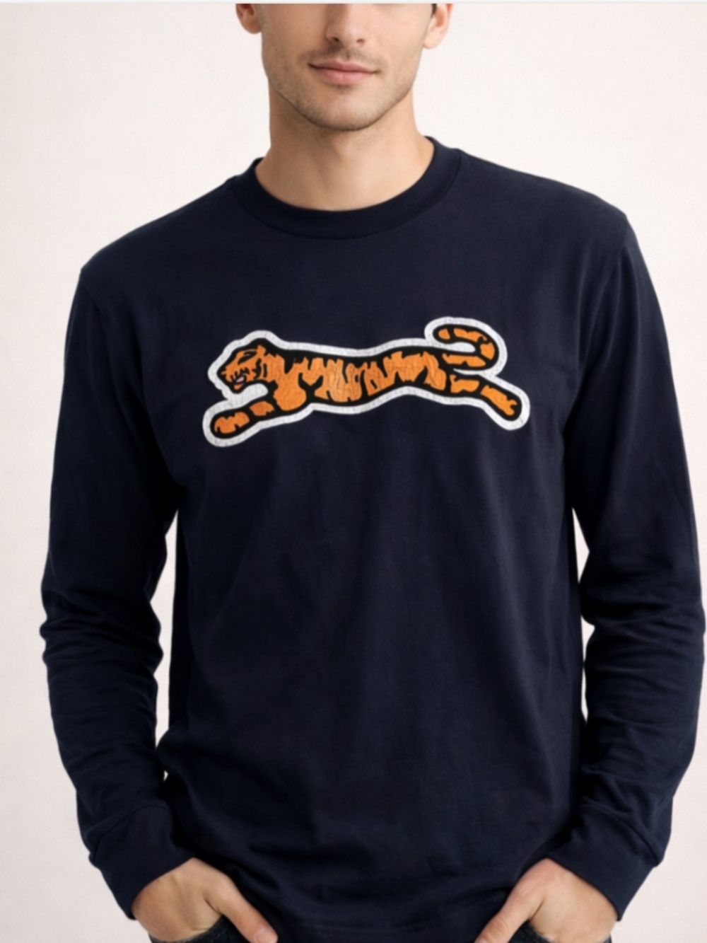 Le Tigre Long Sleeve Shirt Mens Navy Blue Tiger Logo Graphic Tee